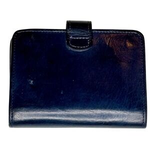 Coach Bifold Snap Wallet Navy Blue Leather Good Condition Compact Wallet